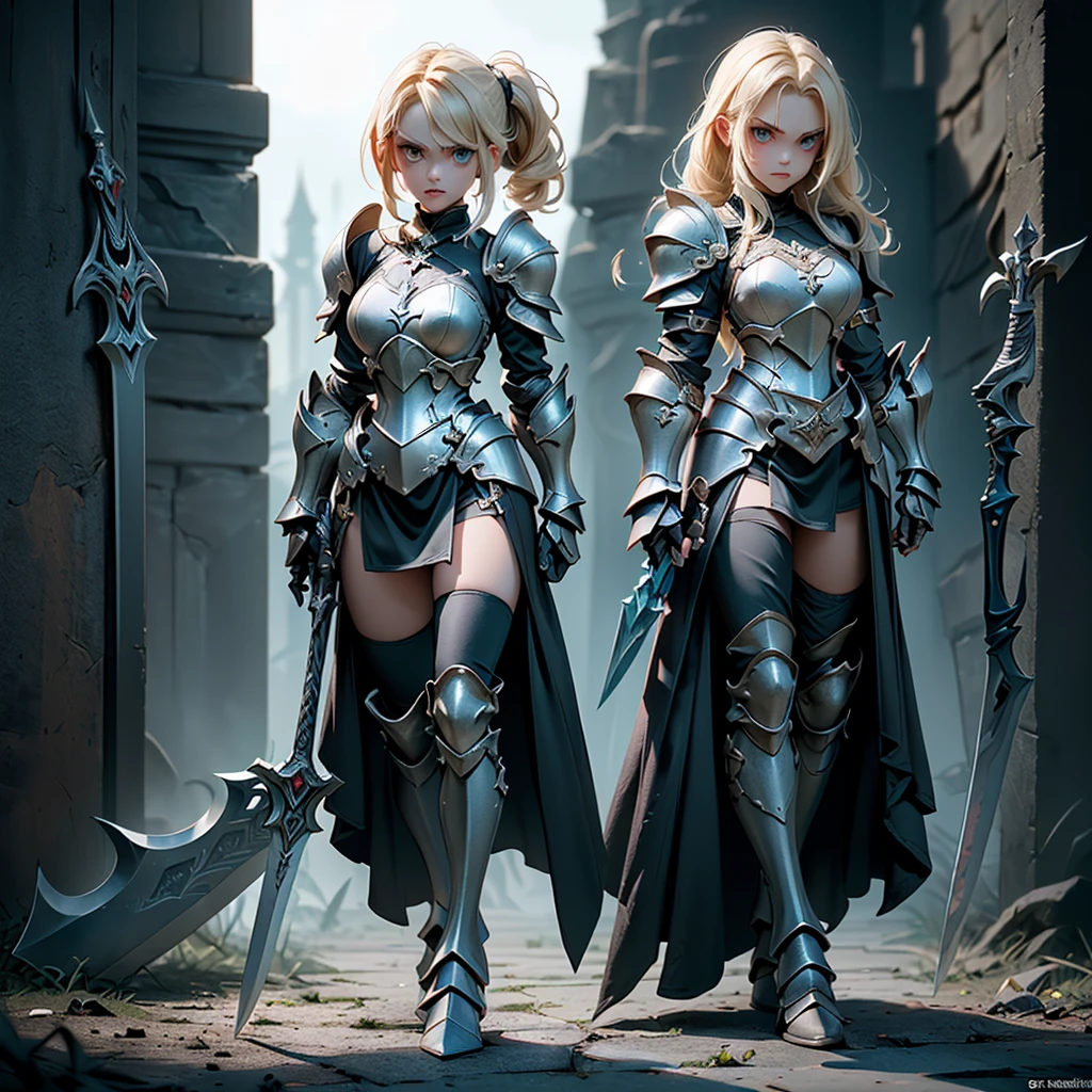 Design a layout showcase Gaming character, (1boy). Black+Gold clothes, opulent and dark, ((showcase weapon:1.4)), cursed blade, (masterpiece:1.2), (best quality), 4k, ultra-detailed, (Step by step design, layout art:1.5), (gloomy lighting, cursed atmosphere), dark knight, ((cursed gloves)), (((revealing armor:1.3))), dark vambraces, cursed boots, (((full_body_shot:1.4)))