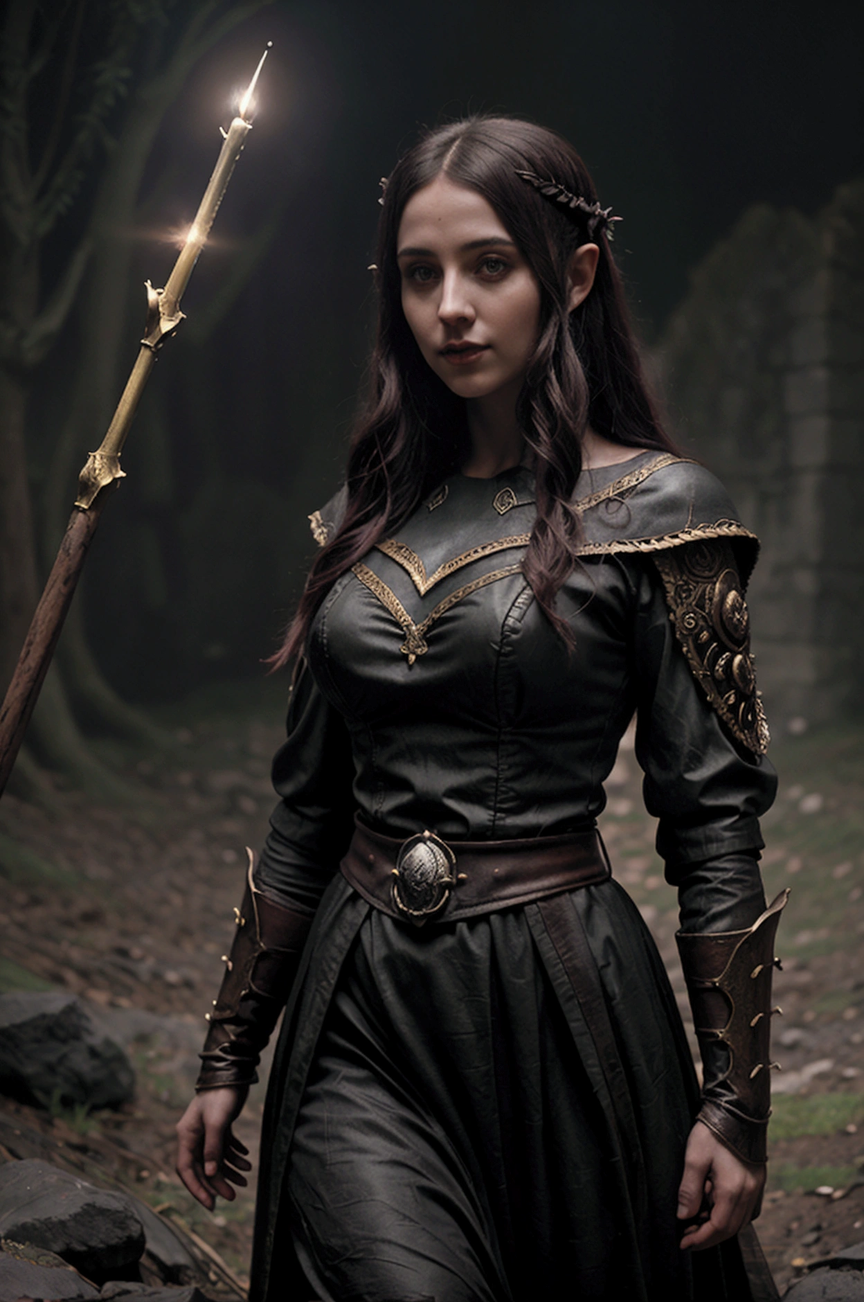 cinque cavalieri leggendari sui corpi di elfi morti, sovranità umana, detailed fantasy landscape, medieval fantasy, epic fantasy, dark fantasy, dramatic lighting, dramatic lighting, mysterious atmosphere, dark colors, detailed textures, intricate details, cinematic composition, masterpiece