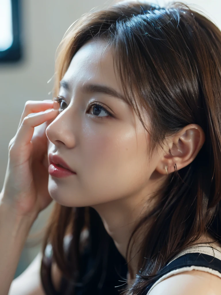 ((((best quality))))、(((Ultra-precision CG16K wallpaper)))、(((masterpiece)))、(((very detailed)))、(((super extreme detail)))、1people'girlature woman、24-year-old female、((japanese face))、((very beautiful face))、((My Shiraishi:1.5))、((semi long straight hair:1.3、blunt bangs))、(shiny brown hair)、beautiful and delicate eyes、brown eyes、raised an eyebrow、high nose、small nostrils、small mouth、seductive lips、beautiful breasts、((C cup size breasts))、split、plump body、(chubby body type)、perfect proportions、complete anatomy、perfect composition、Beautiful detail shading、beautiful natural light、Light with beautiful details、Depth of recorded boundary、(((high saturation)))、(((really:1.9)))、((vivid:1.5))、((edge:1.6))、((beautiful skin))、((skin texture))、((reallyな皮膚感))、(((cowboy shot、femur:1.5)))、((overhead view:1.8))、((Open mouth and surprised face:1.4))、(eyes looking at me:1.5)、day bedroom、bright sunshine、natural light、(((Lie down on your back in bed:1.6)))、(Supine posture:1.5)、(((open front shirt_white clothes、panties_white clothes:1.6)))、((earring、wearing a necklace:1.3))、