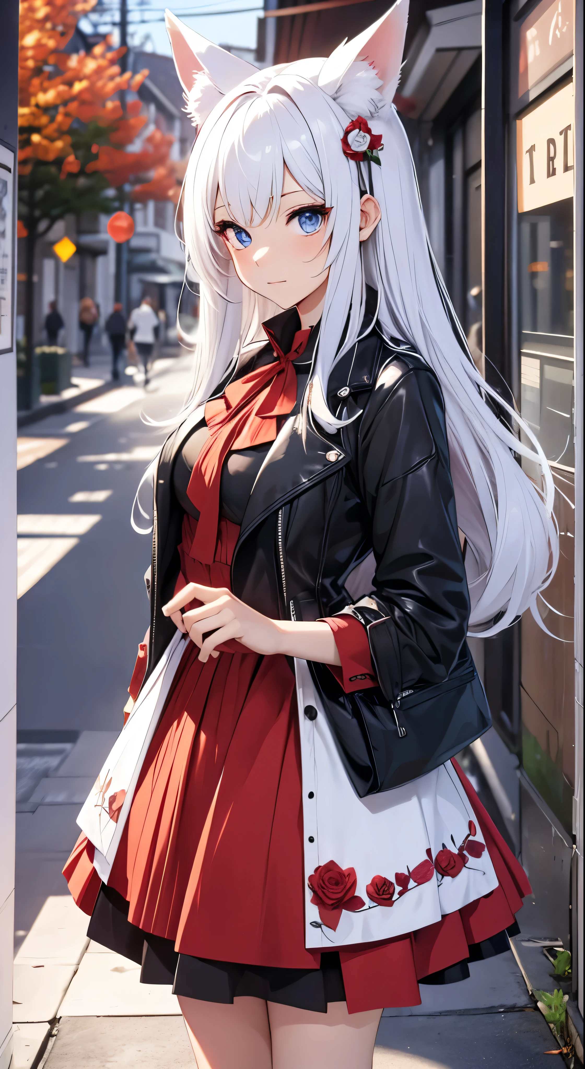 Woman in a red dress and with a black rose in her hair、Anime Cosplay、Anime Girl Cosplay、Cosplay Photos、Anime style mixed with Fujifilm、Cosplay、White-haired God、Beautiful fox woman、Cosplay Year、White cat girl、Girl&#39;s silver hair、Cat、Real life anime girls、Ayaka Cosplay、White princess cut hairstyle