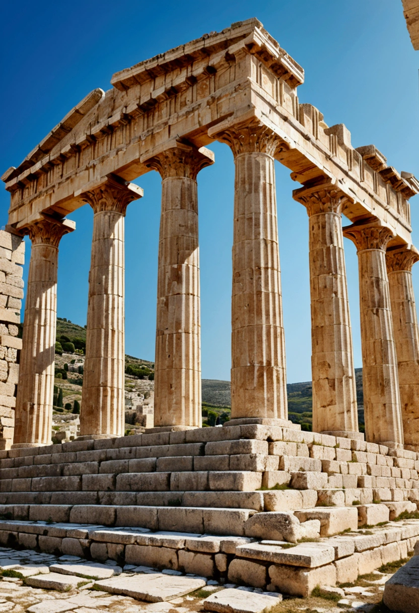 (Ancient Greek Art), Temple architecture, The Parthenon, panorama view, full body, award-winning, cinematic still, emotional, vignette, dynamic, vivid, (masterpiece, best quality, photorealistic, Professional, perfect composition, very aesthetic, absurdres, ultra-detailed, intricate details:1.3)