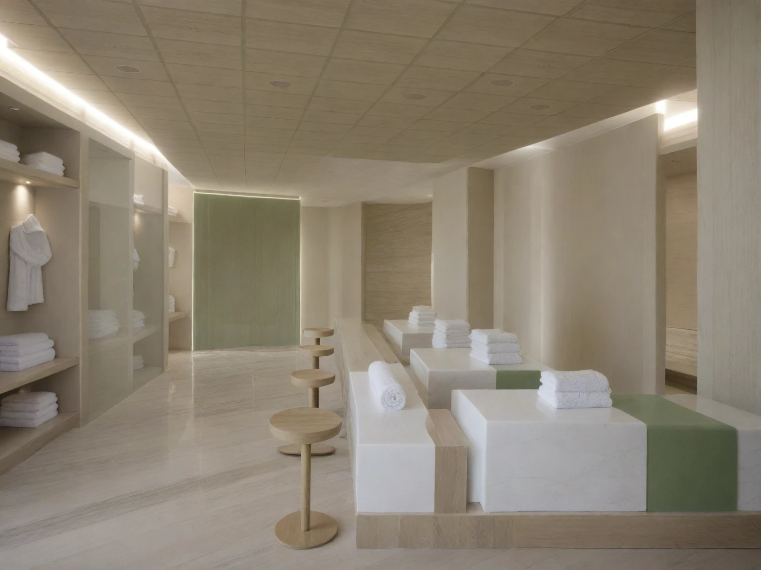 Raw photo,Masterpiece, high quality, best quality, authentic, super detail,
indoors, ( natural oak wooden interior ) , (( SPA AND HEATHY CENTER :1.3)), modern style, daylight, (GREEN TONE : 1.7 ) ,white marble tile floor, white ceiling
