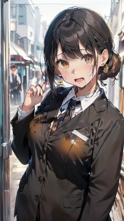 (must be follow these prompts:2.2),masterpiece,best quality,extremely detailed,(in her clothing:3.0),(in her formal styled business suit clothing:2.6),(adorable expression:2.5),(usual face:2.2),(displayed one girl on single picture:2.4),(black hair:2.1),(A short, slightly plump new employee in a business suit working in modern Tokyo:2.2),(The new employee is short and wears a business suit that looks ready to burst.:2.1),(A cute moan like a young girl:2.1),(The new employee was covered in very pale amber-colored ????? that had soaked into his clothes.:1.5),(The new employee is wearing a business suit that has been stained with a slightly brownish-yellowish stain from a previous .:1.8),(The new employee's breasts, covered by her business suit, are bulging out due to her strong sexual desire.:1.9),(Lewd love juices dripping down the inner thighs of his dark grey trousers:2.1),(in her clothing massively ejaculated:2.6),(in her clothing over and over again ejaculated:2.4),(seminal frousy girl:1.9),(in her clothing unbelievably ejaculated:2.4),(men's elected twangers were inserted her:2.3),(in her clothing massively ejaculated:2.2),(A new employee with a plump, round body:2.3),(she was already stroked up to the depth intervaginal sensual spot:1.7),(notably buldged up her inner ????? majora:2.6),(A young, shy moan:1.5),(having big breasts in her clothing:2.5),(A new employee with a very innocent look while working in the office:2.3),(The new employee is short but has a slightly plump body.:2.1),(The crotch of his dark grey trousers is heavily discolored with love juice stains.:2.5),(The new employee is convulsing and dripping love juice from her pussy, which is hidden under her pants.:1.8),(The new employee's dark grey trousers, tightly encircling her plump thighs, are damp with lascivious secretions.:1.9),(The new employee endures the slush between his legs by keeping his dark grey trousers on tight.:2.5),(The corner of a young girl's body々A new employee whose entire body was toyed with by the lewd urges that wriggled wetly.:1.7),(A new employee who is always holding his ?????? over his dark grey trousers:1.7),(A moan filled with childish embarrassment:1.5),(The new employee's suit-covered breasts and nipples are bulging with lust.:1.8),(The new employee's lewd body beneath her clothes is swelling slightly with her lascivious reaction.:1.6),(The new employee works very diligently.:2.5),(The new employee has short, thick legs.:2.2),(first time々New Employees:2.2),(she looks like japanese idol:2.3),(The dark grey trousers are made of a durable fabric that will never tear.:4.3),(Her bursting breasts are completely hidden under a dark grey office suit:2.4),(she looks like a lolita:2.0),(All of this happened to the new employee himself, not anyone else.:2.1),(Slimy semen was leaking from the crotch area of his dark grey trousers.:1.6),(tough business suit:2.2),(Make sure to depict the face:5.3),(Calm expression:4.3),(Innocent face:3),(The story focuses on just that one new employee.:3.3),(The only characters that appear are the new recruits.:4.2),(Portrait Style:5)