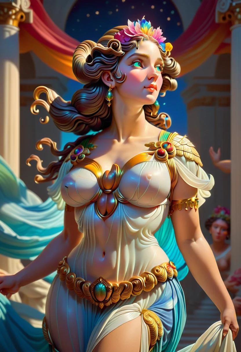 a beautiful detailed goddess, highly detailed hyperrealistic 2D digital art, inspired by ancient greek sculpture of the venus de milo, elegant flowing dress, graceful pose, serene expression, dramatic lighting, ornate details, intricate patterns, vibrant colors, glowing skin, luxurious jewelry, volumetric lighting, photorealistic, 8k, high resolution, masterpiece