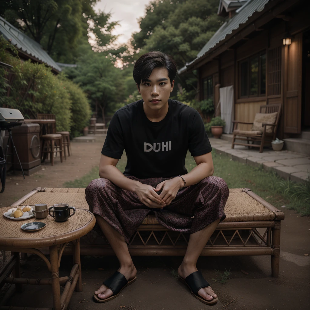 arafed asian man sitting on a rock in a field, casual photography, high quality portrait, casual pose, male ulzzang, jung jaehyun, mid shot portrait, modeling photography, sitting on a rock, photoshoot, cinematic outfit photo, portrait shot, character photography, beautiful androgynous prince, south korean male, realistic photography, sitting on the ground