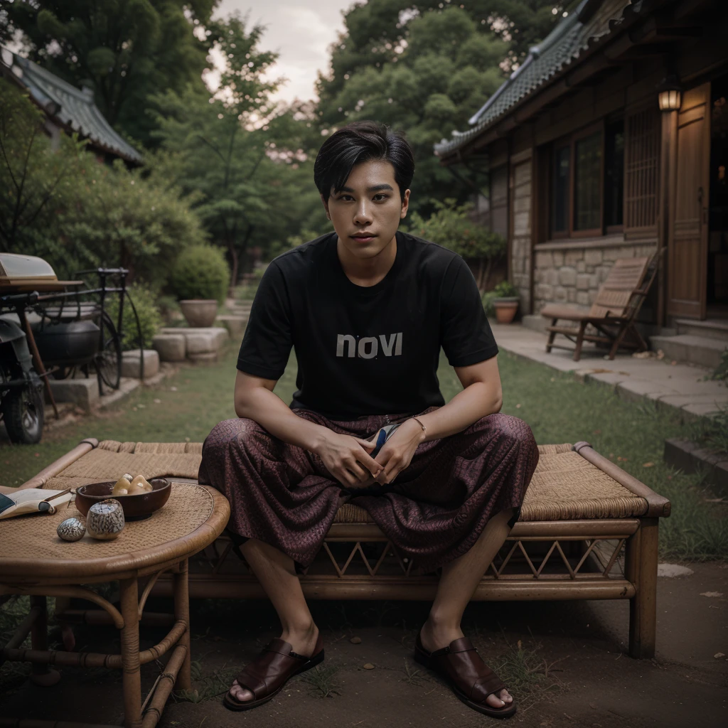 arafed asian man sitting on a rock in a field, casual photography, high quality portrait, casual pose, male ulzzang, jung jaehyun, mid shot portrait, modeling photography, sitting on a rock, photoshoot, cinematic outfit photo, portrait shot, character photography, beautiful androgynous prince, south korean male, realistic photography, sitting on the ground