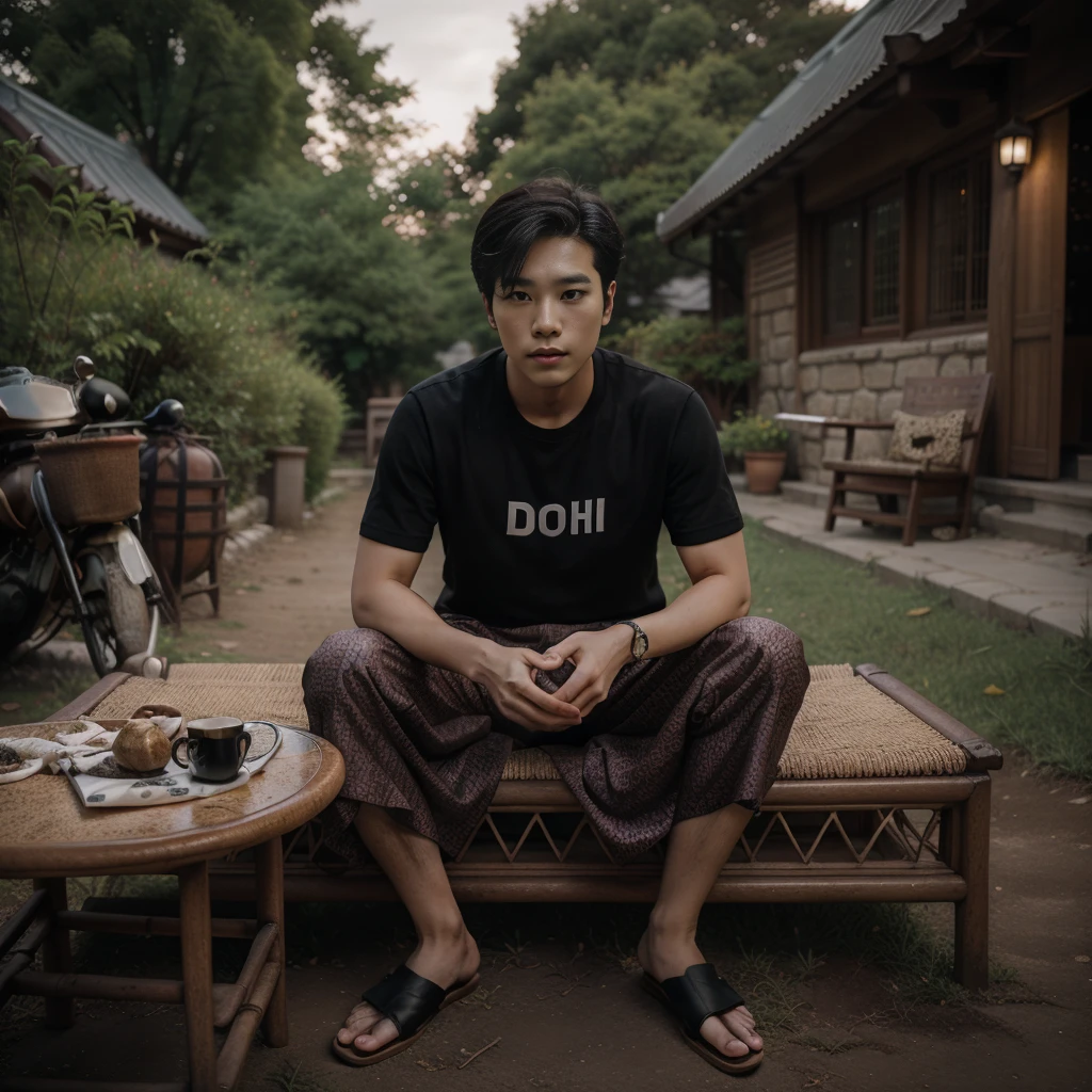 arafed asian man sitting on a rock in a field, casual photography, high quality portrait, casual pose, male ulzzang, jung jaehyun, mid shot portrait, modeling photography, sitting on a rock, photoshoot, cinematic outfit photo, portrait shot, character photography, beautiful androgynous prince, south korean male, realistic photography, sitting on the ground
