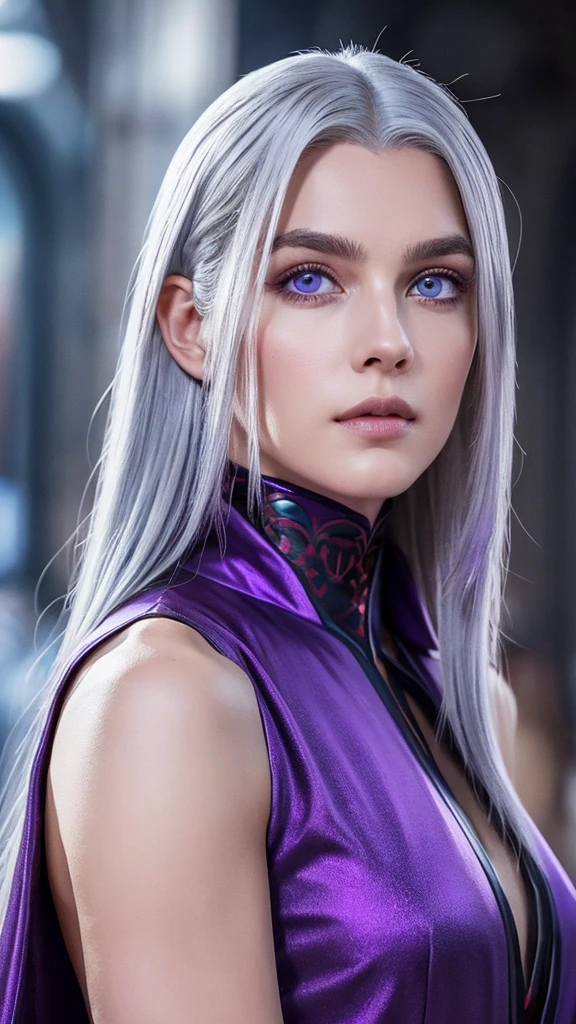 silver-haired, violet eyes, tall and athletic. His appearance is a mix of Velaryon nobility and Targaryen majesty..