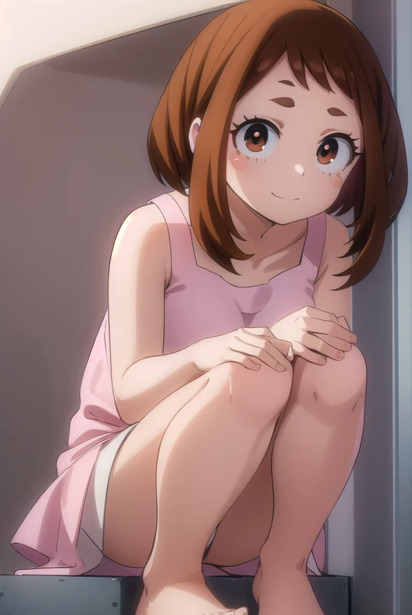 ochakouraraka, ochako uraraka, (uraraka ochako:1.5), (brown eyes:1.5), brown hair, short hair, blush, blush stickers, smile,
BREAK bare shoulders,pink dress,pink pajamas,bare shoulders,medium breasts,bare legs,cleavage,frilled dress,collarbone,bare foot,panorama,BREAK looking at viewer,BREAK (masterpiece:1.2), nsfw, best quality, high resolution, unity 8k wallpaper, (illustration:0.8), (beautiful detailed eyes:1.6), extremely detailed face, perfect lighting, extremely detailed CG, (perfect hands, perfect anatomy)