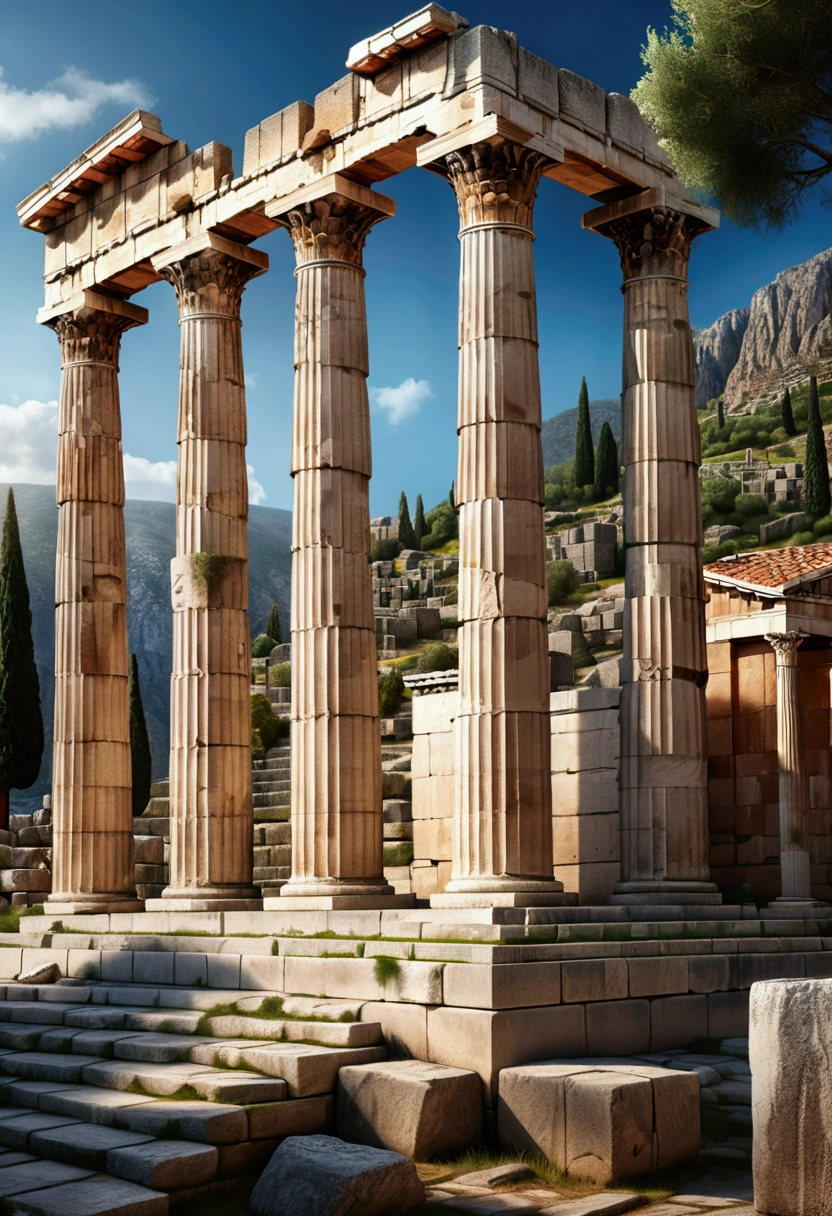 (Ancient Greek Art), Temple architecture, The Parthenon, panorama view, full body, award-winning, cinematic still, emotional, vignette, dynamic, vivid, (masterpiece, best quality, photorealistic, Professional, perfect composition, very aesthetic, absurdres, ultra-detailed, intricate details:1.3)