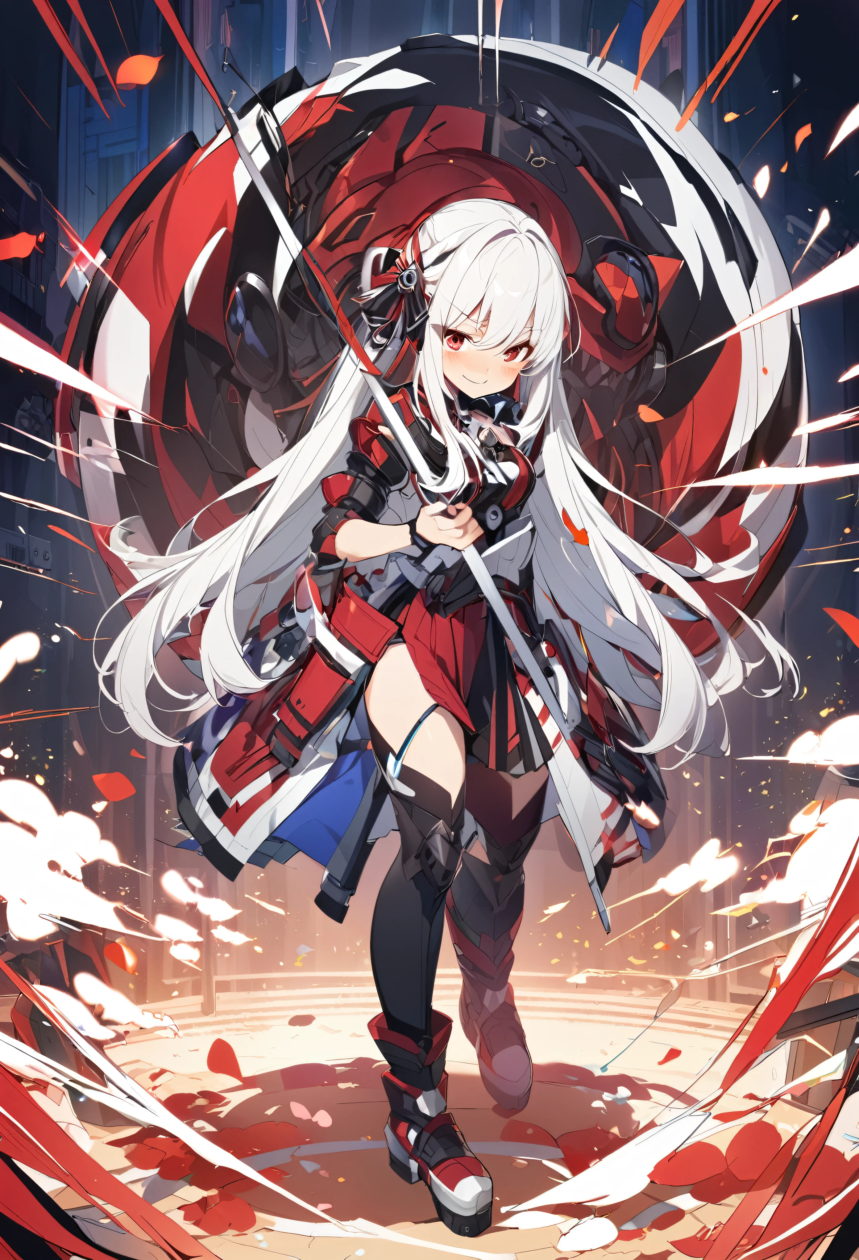1girl anime, red eyes, long hair, white hair, beat, normal full body, perfect, shy smile