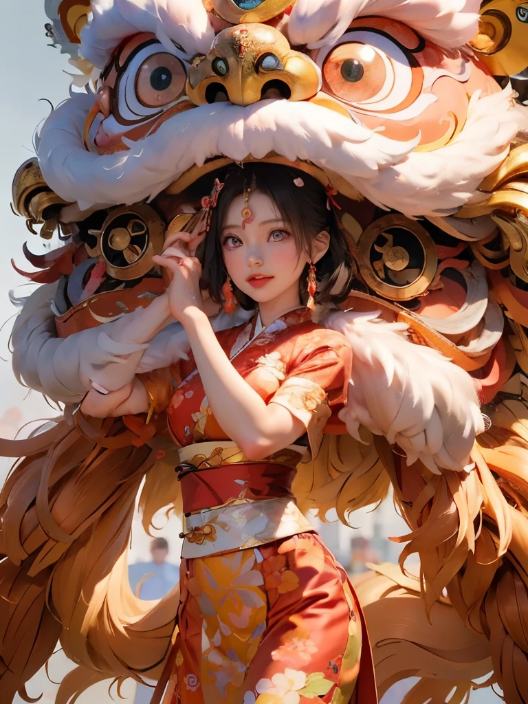 Grown up,Minimal hair accessories, Mature, elegant, playful, long flowy hair,high quality, (masterpiece,quality,Best quality,official art,Beauty and aesthetics:1.2),The content is very detailed,alone,CNY,(fractal art:1.1),(a color:1.1)(blooming flowers:1.3),most detailed,( tangled:1.2), (dynamic poses), (abstract background:1.3), (Japanese fabric:1.2), kimono,(skin glowing), (Many colors:1.4), Decorative painting:1.6,),brown hair,hair accessories, light,Ink painting and ink painting,ink,Double tail,Japanese clothes,red background,Big red lanterns hung high,Jade Ruyi