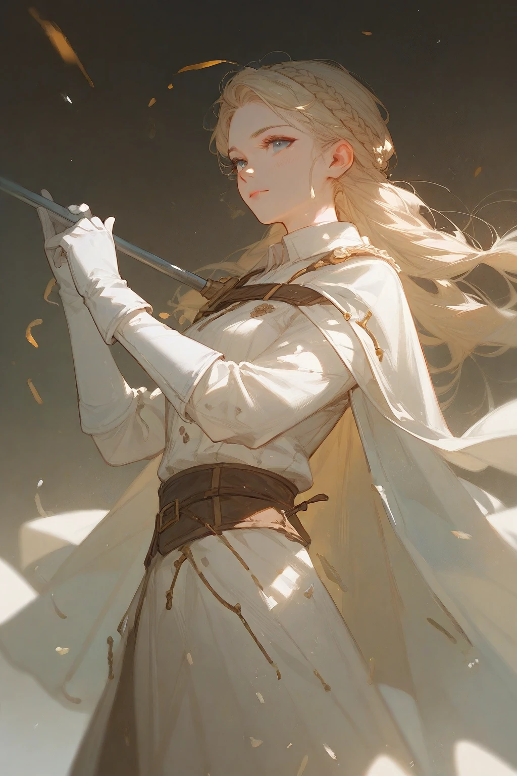 Female Archer，blond，White gloves，The skin is pale temporarily
 