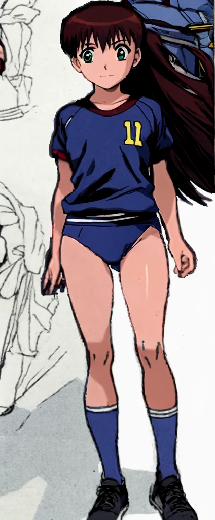 Miyanoshita Satsuki, with her beautiful legs, is standing blushing in the schoolyard wearing a white gym uniform and light navy blue bloomers that look like panties.。
