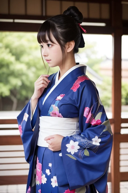 1girl, solo, long_sleeves, ponytail, japanese_clothes, kimono, cosplay, yukata, photo_(medium), real_life, cosplay_photo