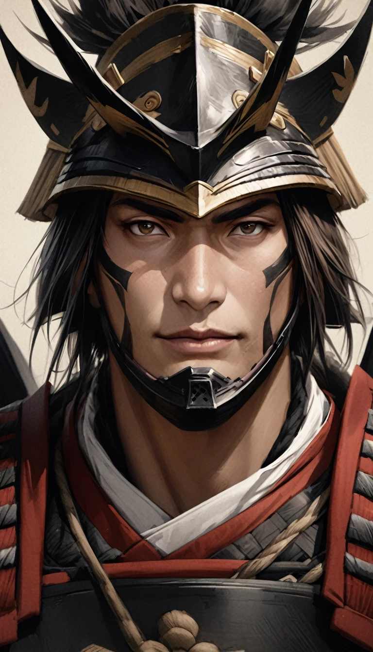 Realistic portrait of Date Masamune in traditional samurai armor, detailed facial features, historical accuracy, neutral background"