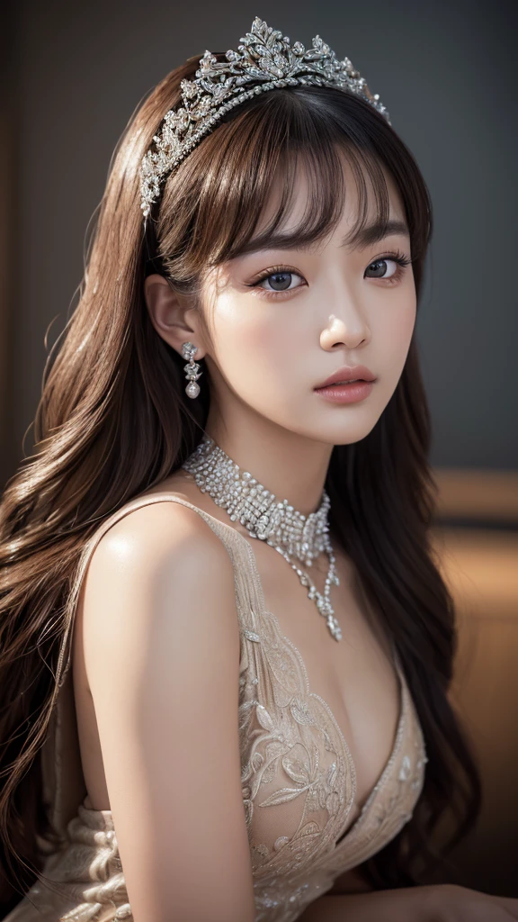 a intricate detailed portrait of Woonyoung from IVE, 1girl, beautiful detailed eyes, beautiful detailed lips, extremely detailed face, longeyelashes, glamorous elegant pose, high fashion, luxury jewelry, soft dramatic lighting, cinematic camera angle, dark moody color palette, high contrast, photorealistic, (best quality,4k,8k,highres,masterpiece:1.2),ultra-detailed,(realistic,photorealistic,photo-realistic:1.37)
