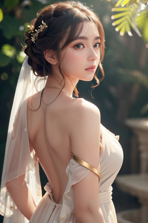 masterpiece、Highest quality、8k、Attractive beautiful large almond-shaped eyes、Big black eyes、Long eyelashes、美しい桜colorの唇、A high, well-defined nose、color々Hairstyle、美しく輝くcolor々な髪color、((Realistic:1.3))、Challenging eyes、Bold composition、Detailed face on the market、Detailed、Golden Ratio Face、Ultra-high resolution、Beautifully detailed and realistic white skin、Ancient Greece、toga、Beautiful sunshine、Big Breasts、Sheer clothing、Ancient Greeceの浴場、A beautiful, spotless back、Beautiful Muscles、Beautiful girl looking back、Beautifully shining sweat