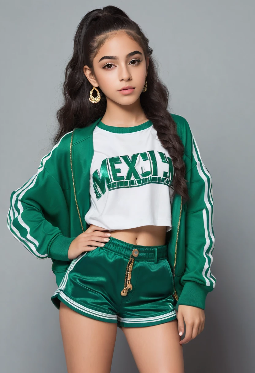 17 year old girl, mexican,slim build, Height 1.69 meters, with hip hop clothes, beauty, with a somewhat voluminous body.