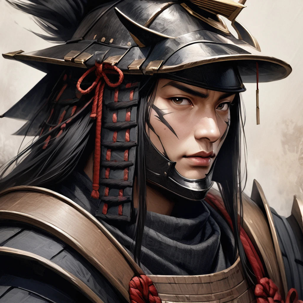 "Realistic portrait of Date Masamune in traditional samurai armor, detailed facial features, historical accuracy, neutral background"
