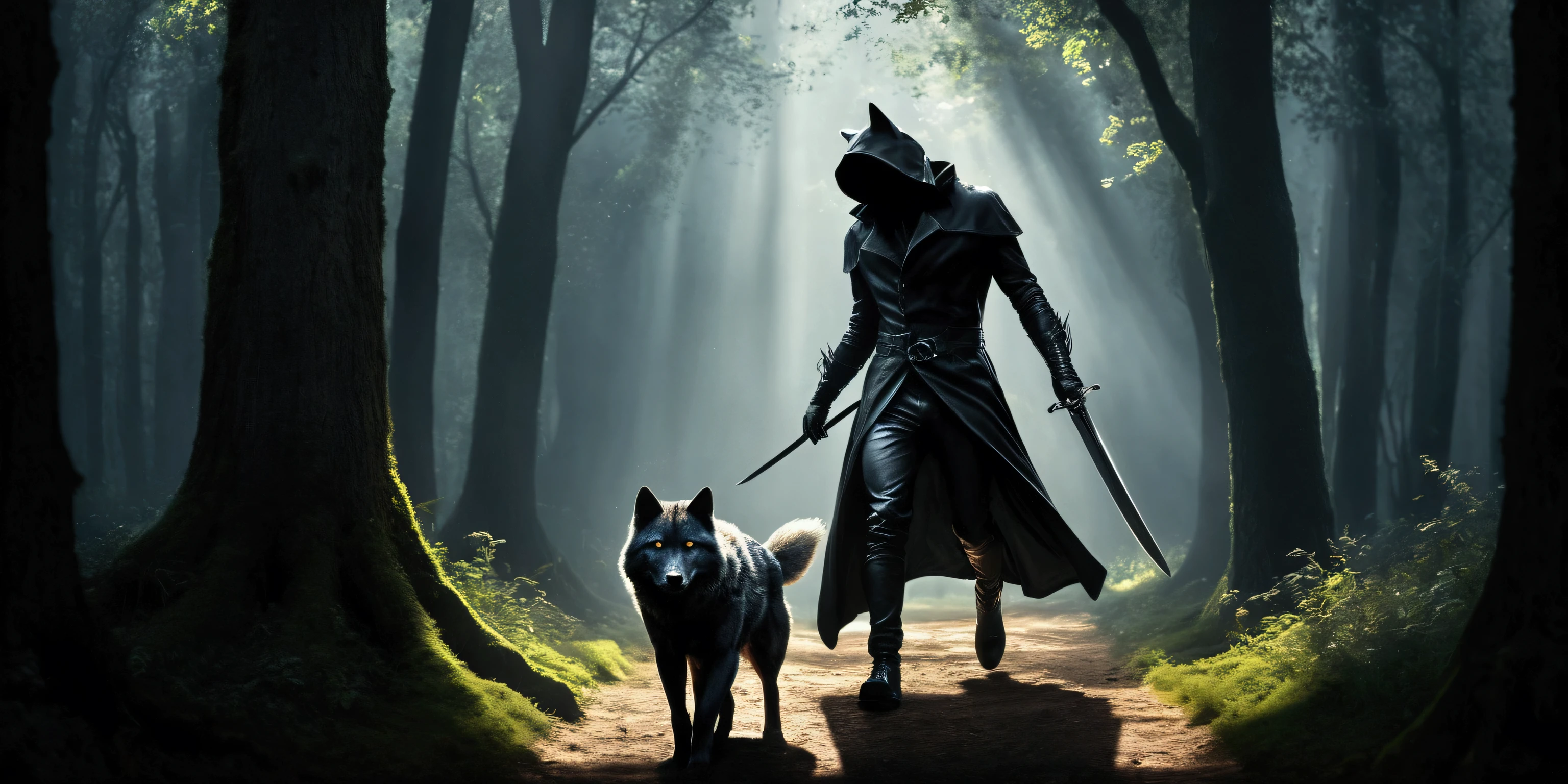 best qualityer, work of art, ultra-high resolution, (photography realistic:1.4), Surrealism, dream like,fusionart, shadow dancer, shadow magic, Darkness Control, stealth, step from the shadows, Umbral Spells, Hidden blade, big bad wolf