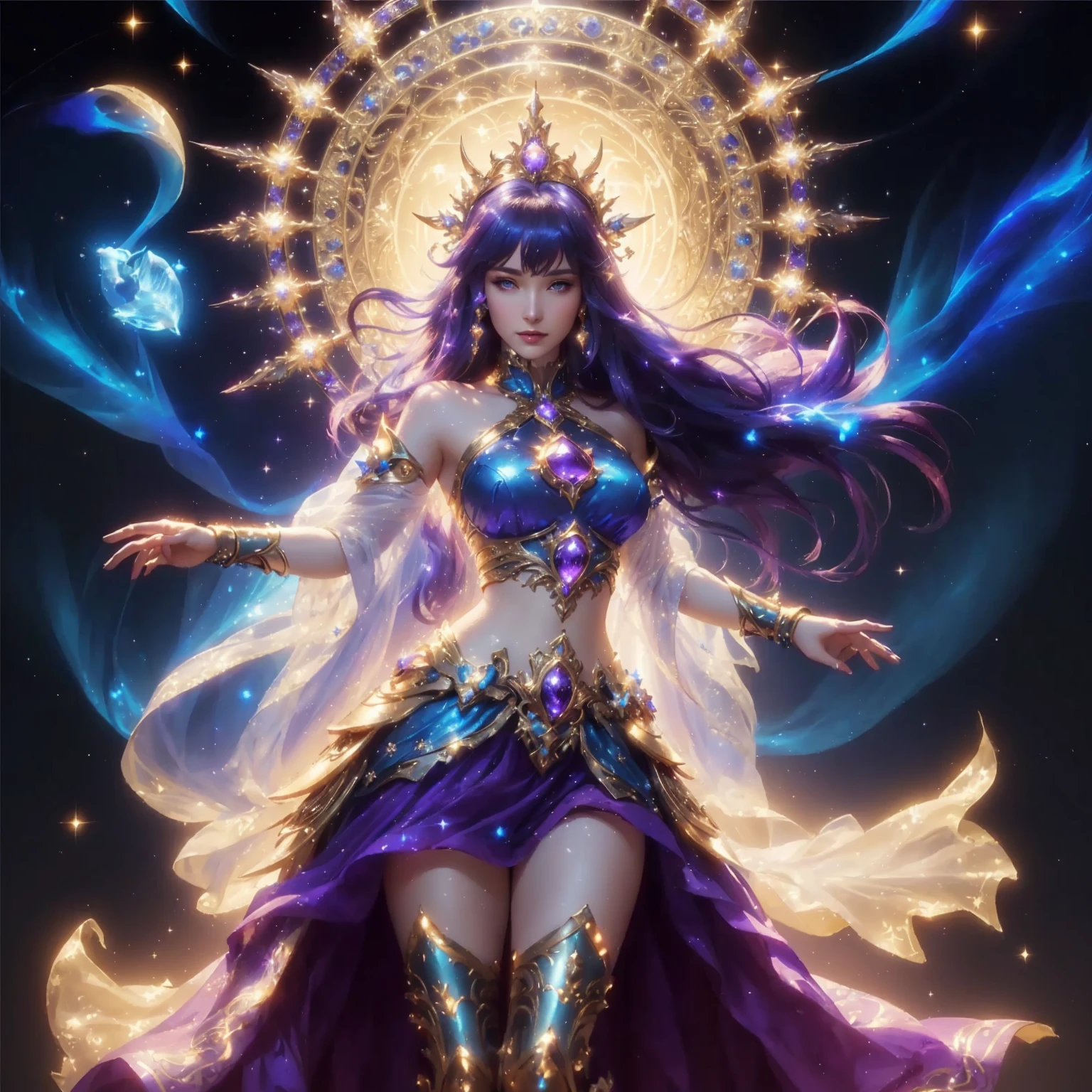 A woman in a blue dress sits on a rock and birds fly around her., Argerm Julie Bell Beeple, Beautiful Fantasy Empress, beautiful fantasy art, Goddess of love and peace, beautiful goddess, about beauty!!!!!! female devil, Ross Tran 8 g, Argerm's form, Fantasy art style, very beautiful fantasy art, A very detailed RTM pathogen.