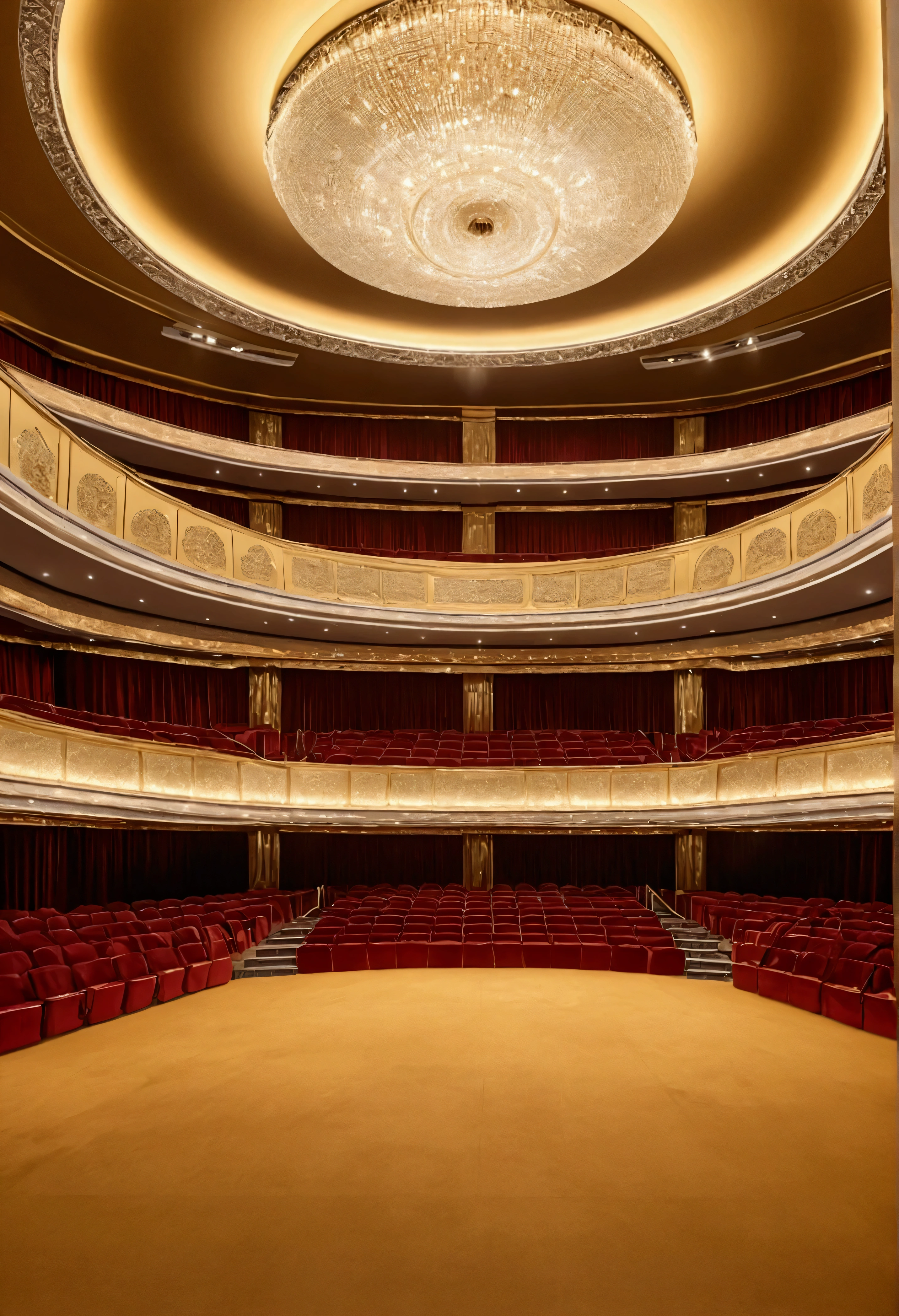 Solid color background、high quality、The audience hall is bathed in a pale gold color.、Wide-angle lens、Light shines in、Solemn atmosphere