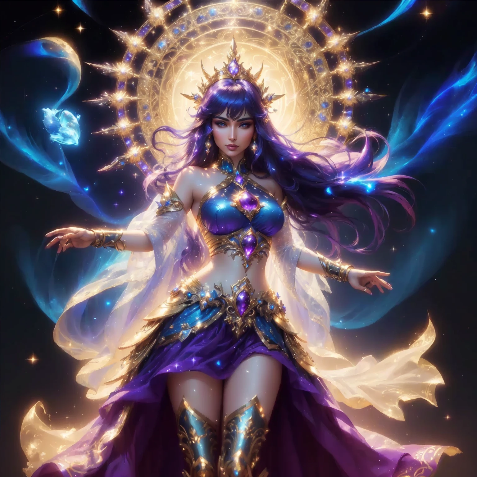 Supermodel Indian woman in blue dress sits on a rock and birds fly around her., Argerm Julie Bell Beeple, Beautiful Fantasy Empress, beautiful fantasy art, Goddess of love and peace, beautiful goddess, about beauty!!!!!! female devil, Ross Tran 8 g, Argerm's form, Fantasy art style, very beautiful fantasy art, A very detailed RTM pathogen. , star