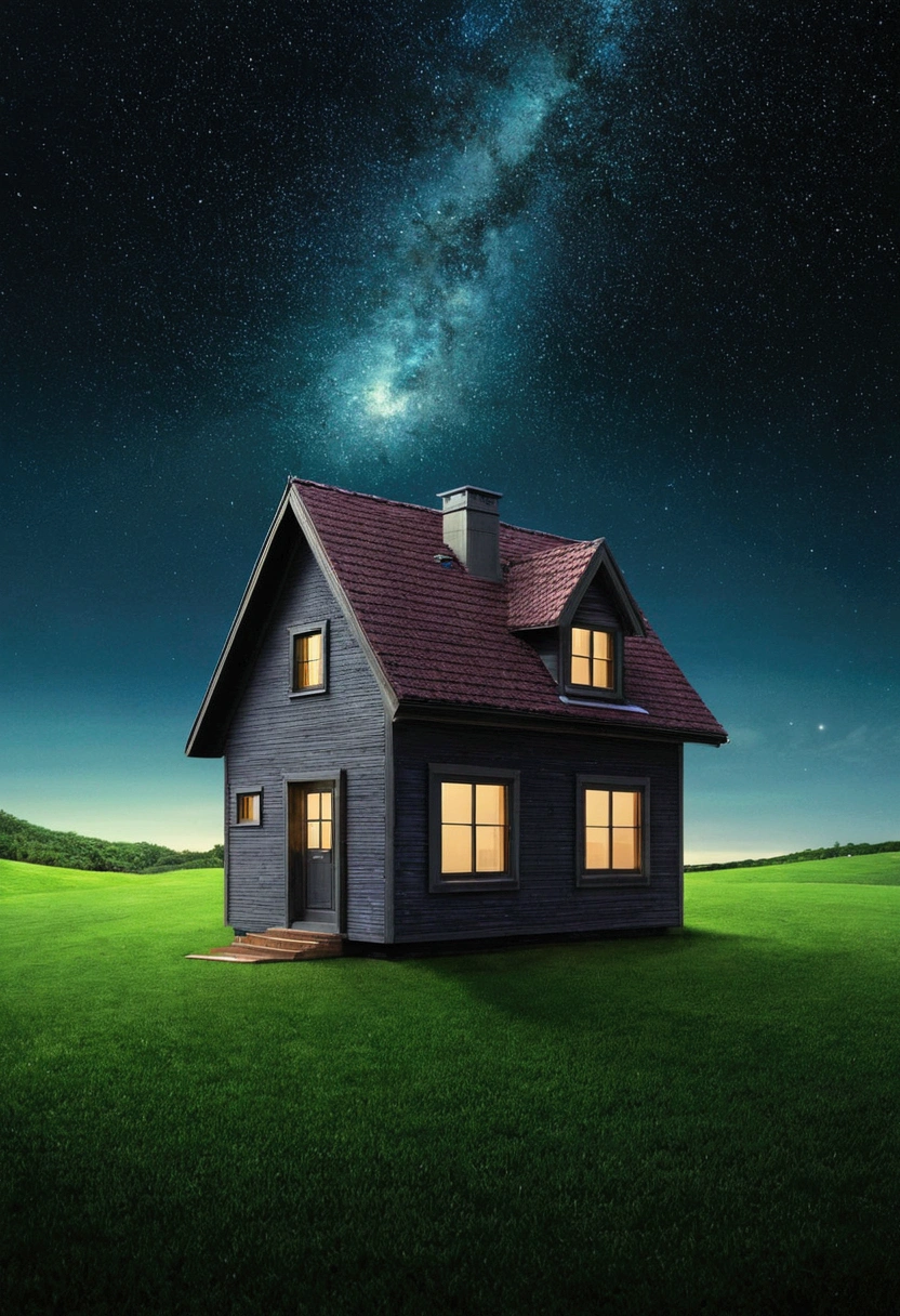 house,1 house,on the grass,Can float,clock,full sky,star,dark sky,starเคราะ