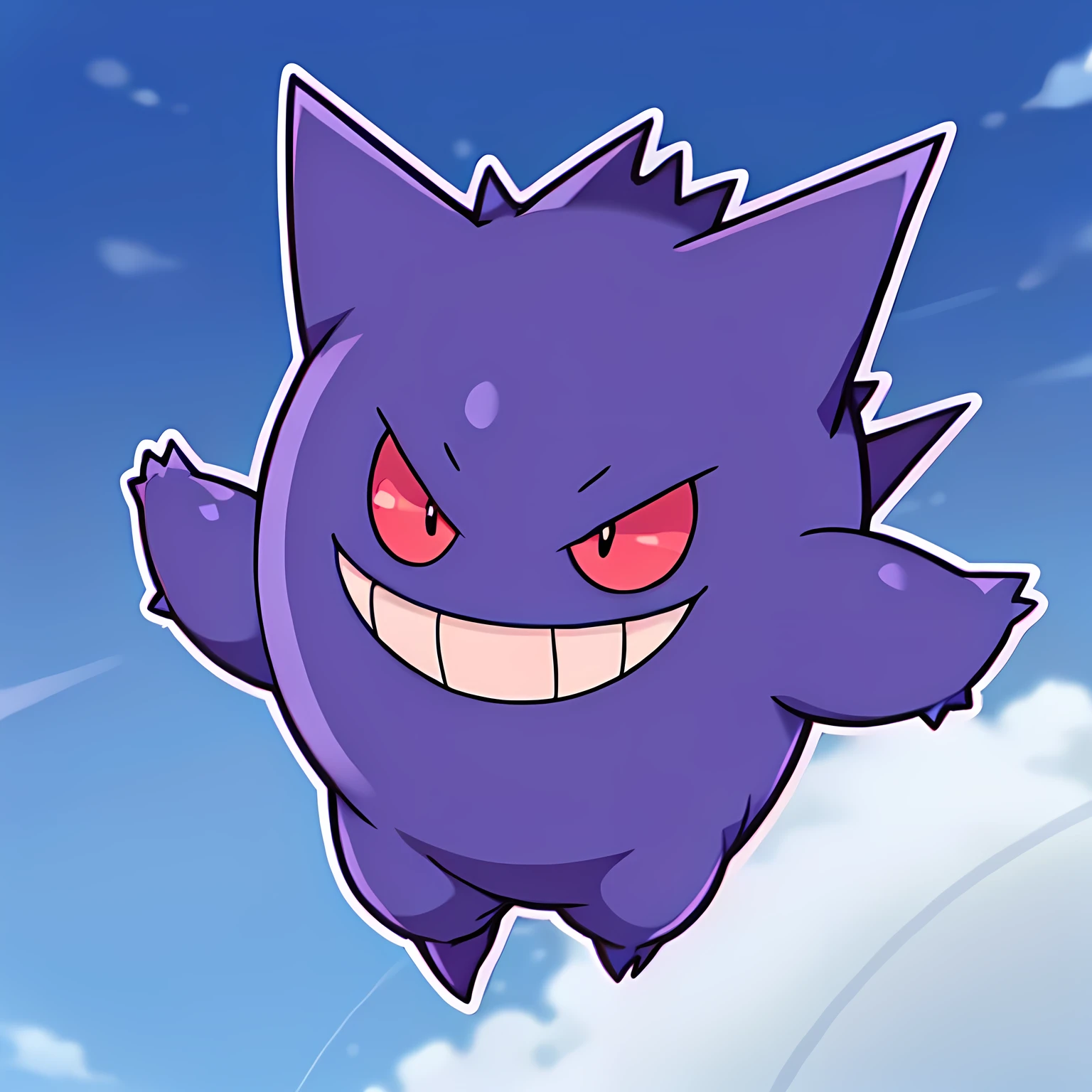 chibi,Gengar Pokemon,flying,illustration,outline,white simple background,