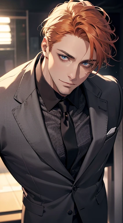 (best quality,4k,8k,highres,masterpiece:1.2),ultra-detailed,(realistic,photorealistic,photo-realistic:1.37),1 man,31 years old,mature man,very handsome,without expression,smile,short grey b
Orange hair,blue eyes,penetrating gaze,perfect face without errors,imposing posture,businessman,office background,cinematic lighting,hdr image