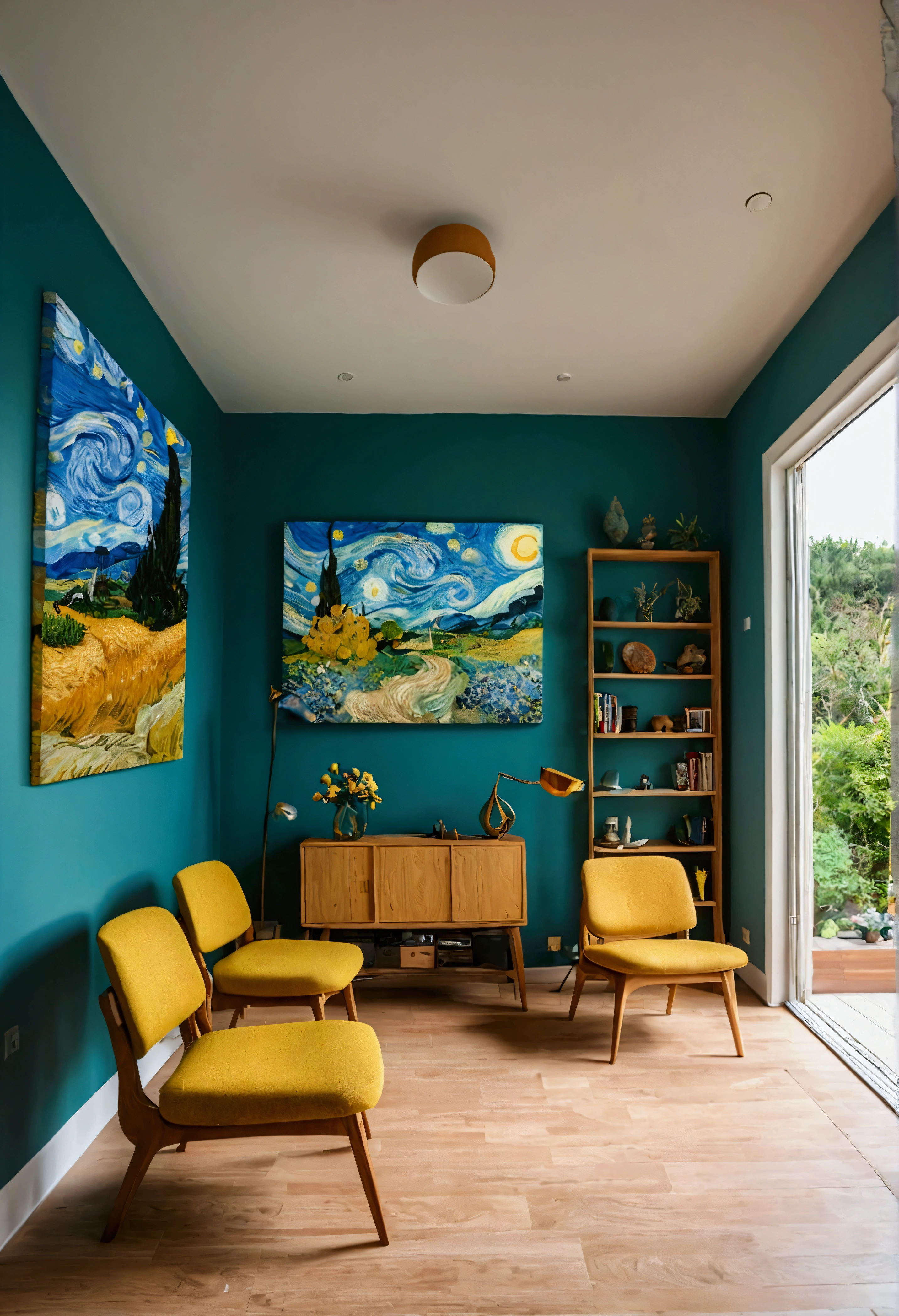A modern home with fresh Van Gogh-inspired colors、Shooting with a wide-angle lens、