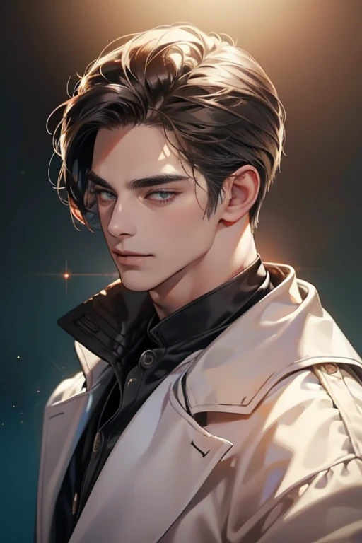 (best quality,4k,8k,highres,masterpiece:1.2),ultra-detailed,(realistic,photorealistic,photo-realistic:1.37),30 year old man,3 day beard,handsome anime,portraits,strong,masculine,dark hair,sharp jawline,mesmerizing eyes,perfectly styled hair,cool anime outfit,confident expression,vibrant colors,dynamic lighting, CEO and expression smile in love.
