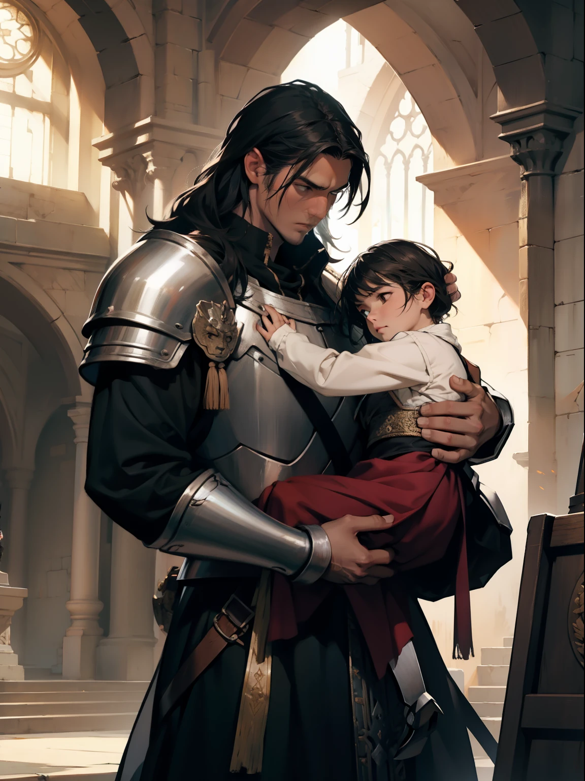 a slain knight being held by the king