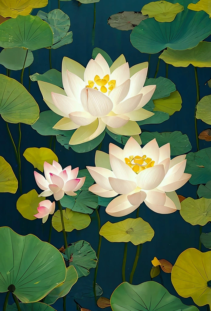 lotus, artistic conception, Light shines vertically from above，blur background