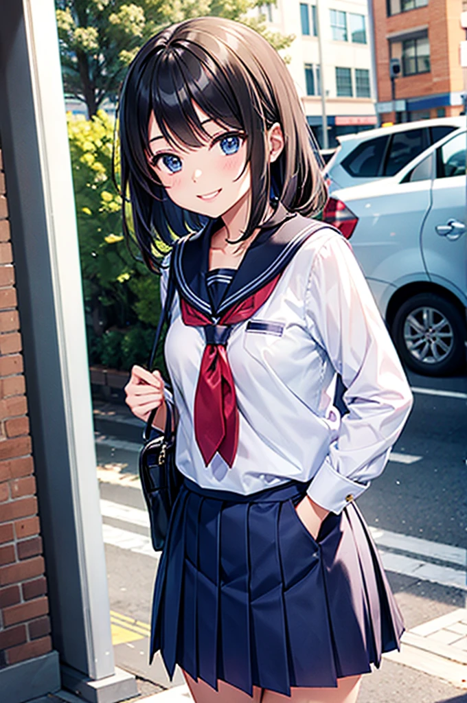 Plainclothes schoolgirl In town smile