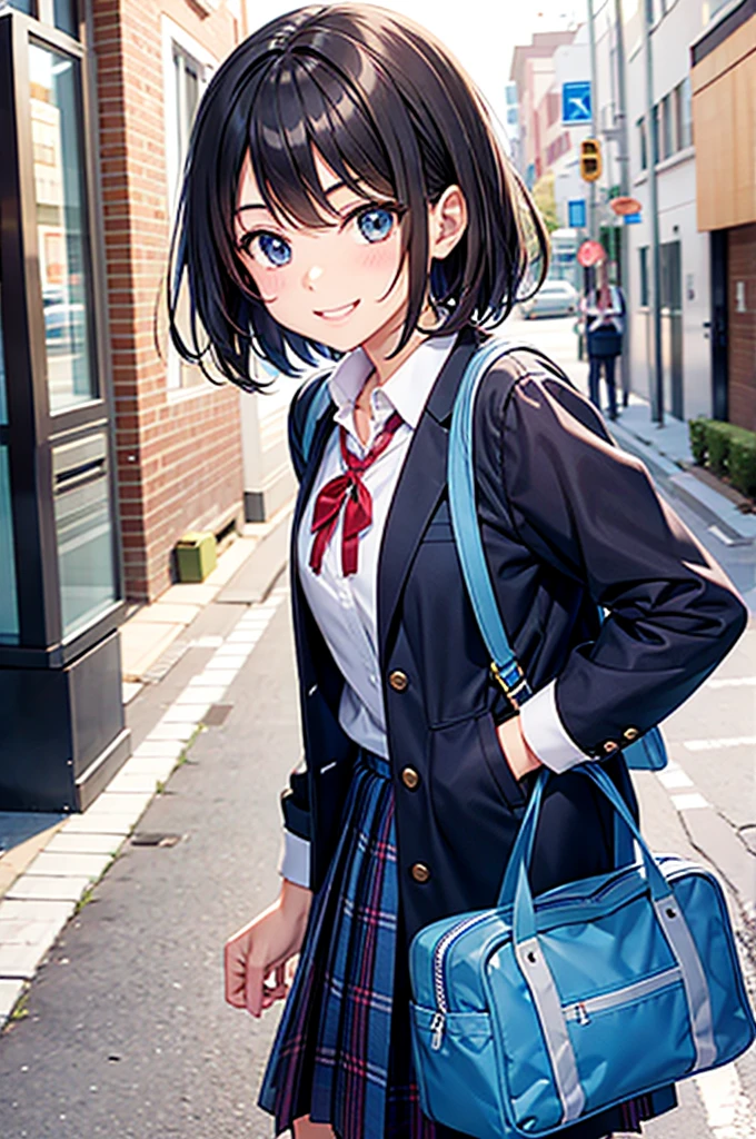 Plainclothes schoolgirl In town smile