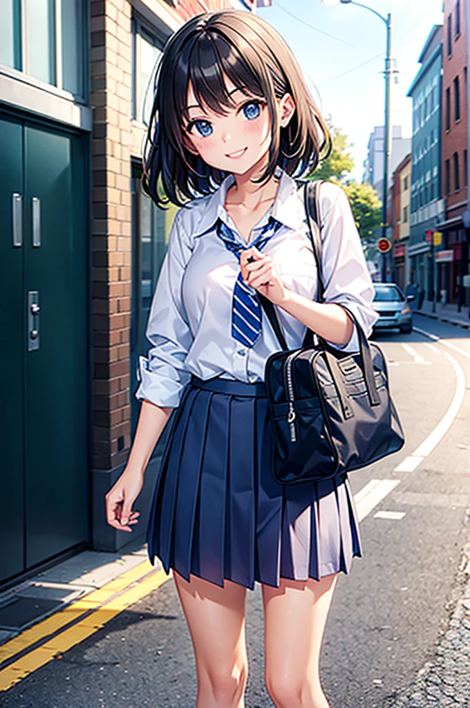 Plainclothes girl In town smile
