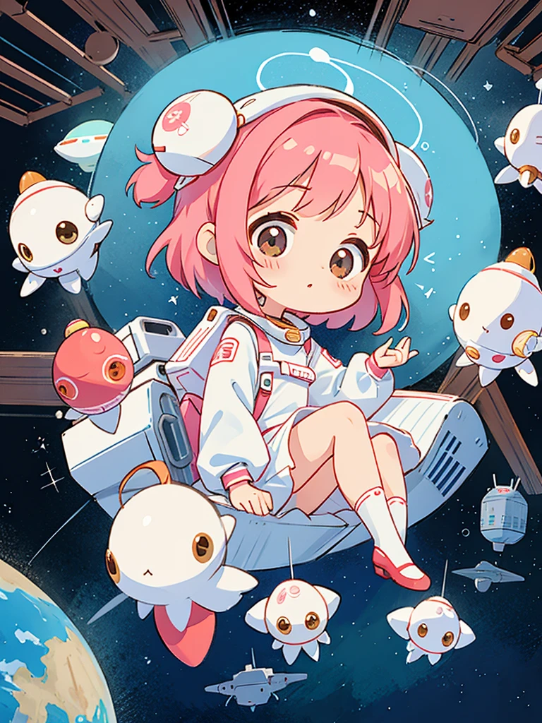 Momoko Sakura style, Kawaii Design, The most beautiful girl of all time、chibi, (((Cute spaceship))) , Mars exploration、
