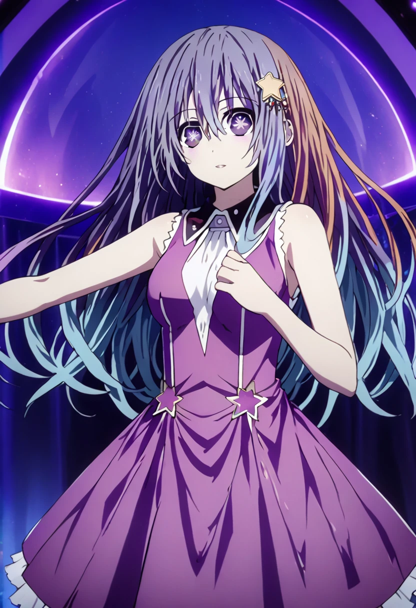 great quality ++ Extremely detailed high resolutionolution, very aesthetic, expressive eyes, (((perfect face))), (((face symmetrical))), ((good anatomy)), (((perfect hands))), (((8k))), UHD, HD wallpaper, (((detailed high cal, (((((1girl)))))), only, masterpiece, La Best Quality, high resolution, Highly detailed, (illustration), beautiful detailed eyes, (((combatant))), ((((full body)))), (((date a live))), (((((Miku Izayoi))))), ((((((((purple hair)))))))), ((((((((purple eyes)))))))), (((rvcm_duotone3_haiRstyle))), (((agglutination))), Combination, (((mature female))), (((bangs))), (((blunt bangs))), (((hime cut))), (((hair ornament))), (((Idol))), (((Concert))), (((dome))), (((dancing))), (((Singing))), (((((((star-shaped pupils))))))), ((((purpler hair)))), (((purple eyes))), (((pink dress))), (((Sleeveless Dress))), (((pink gloves))), (((pink thighhighs))), (((belt))), (((narrow shoulders))), (((narrow waist))), (((They are smiling))), Long hair, huge, garden of a castle, (((mature female))), masterpiece, Best Quality, ((masterpiece)), ((best calidra derailed)), Upper part of the body, (((face to face look))),
