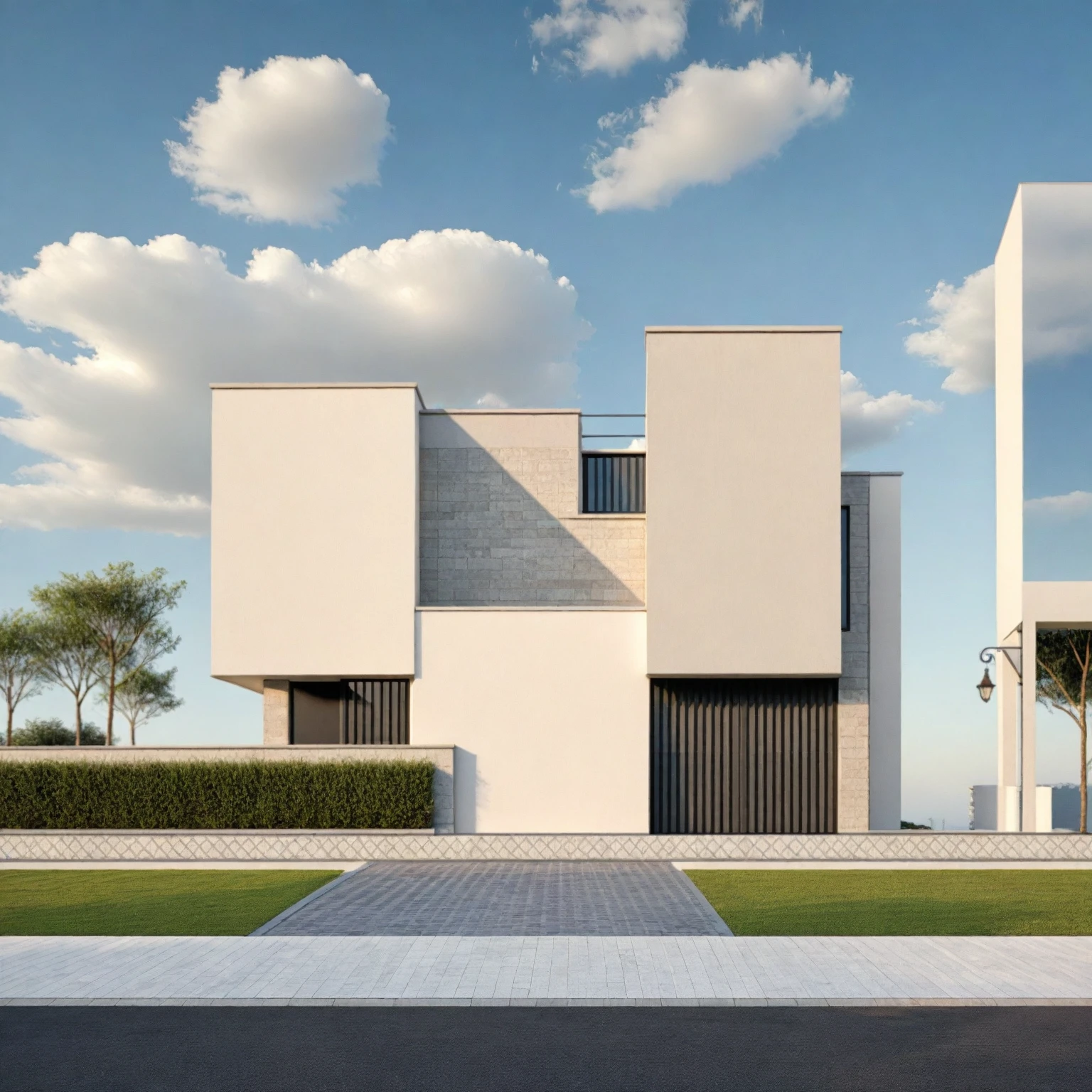 Architectural style Architectural style,  ((Classic Style House)),(masterpiece) , ((best quality)), dramatic lighting, high quality outdoors, sky, day, cloud, tree, blue sky, building, scenery, road, real world location,  sunlight, enough detail, high resolution,super realistic, Photorealistic, highly detailed, balcony, plants, door, car, truck, parking slot, paving, . Clean lines, architectural drawing, highly detailed  , . Clean lines, geometric shapes, minimalist, modern, architectural drawing, highly detailed