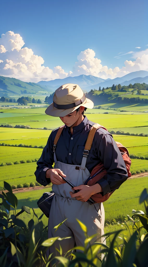 Man working in the fields、。
