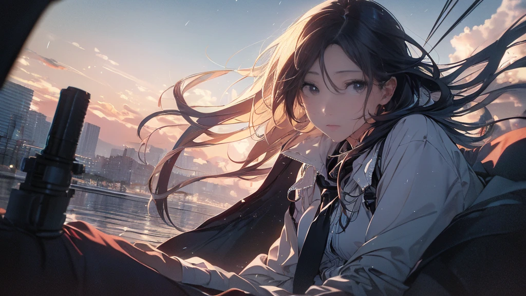 (One Girl, 28 years old:1.3), (Realistic:1.4), (masterpiece, Highest quality, Highest quality, Official Art), Very detailed, Most detailed, (Very detailedな), ((Very delicate and beautiful)), Cinematic Light, (Realistically:1.3), (Very detailedな肌:1.2), High resolution, 8k UHD, 4K, 8k, Bokeh, Digital single-lens reflex camera,(Cute older sister:1.3)、Long eyelashes、Slanted Eyes、Spring atmosphere、Troubled face、noon、Aggressive、((Strong winds))、 Dynamic Angle, From below, Moderately busty、Focus on the chest、 V-neck, Please spread your legs a little、Henry Shirt、skirt、Brown Hair、shy、Wet、rain、Gazing at the sky