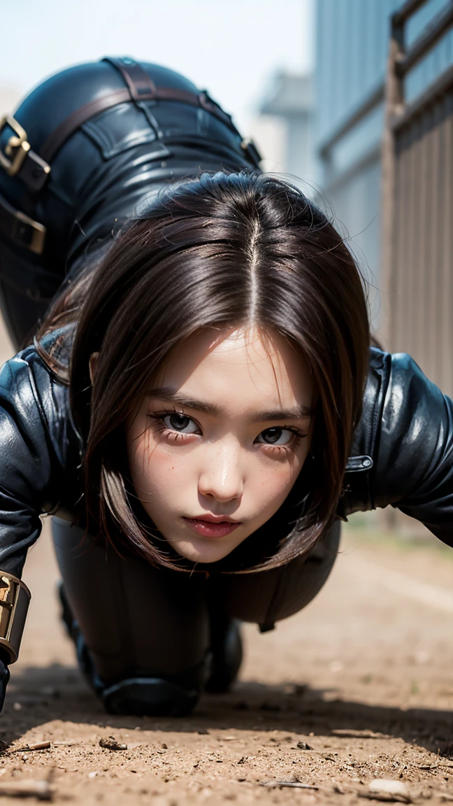 Illustrate Caitlyn in the heat of battle, wearing her iconic steampunk attire from League of Legends. Capture her using her Yordle Snap Trap, setting a trap on the ground with a mechanical clamp ready to spring, her face showing determination and tactical prowess.