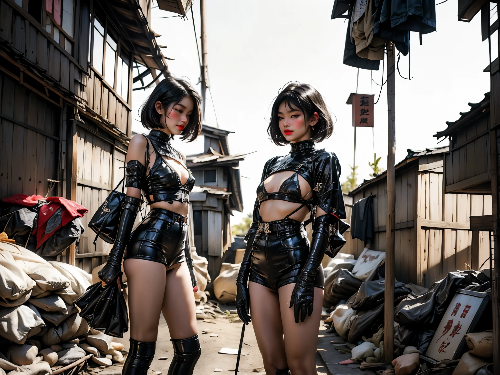 (very thin and skinny young Japanese girl, ager, innocent but deadly)(tiny tits)(Tokyo slums) (hairy black pussy), nsfw, lurid and vivid colors and tones, volumetric lighting, exploitation vibe, retro, vintage, HD, 8x, intricate, sleazy erotic Japanese aesthetic, porno fumetto vibe, intricate details, classic masterpiece, crimson blood, fix faces,