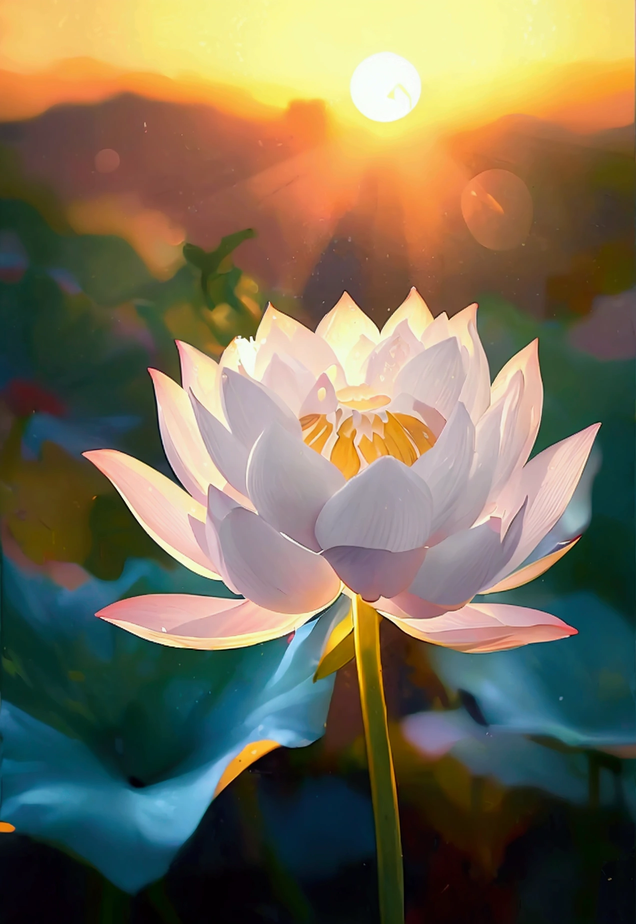 White lotus in the distance，blur background