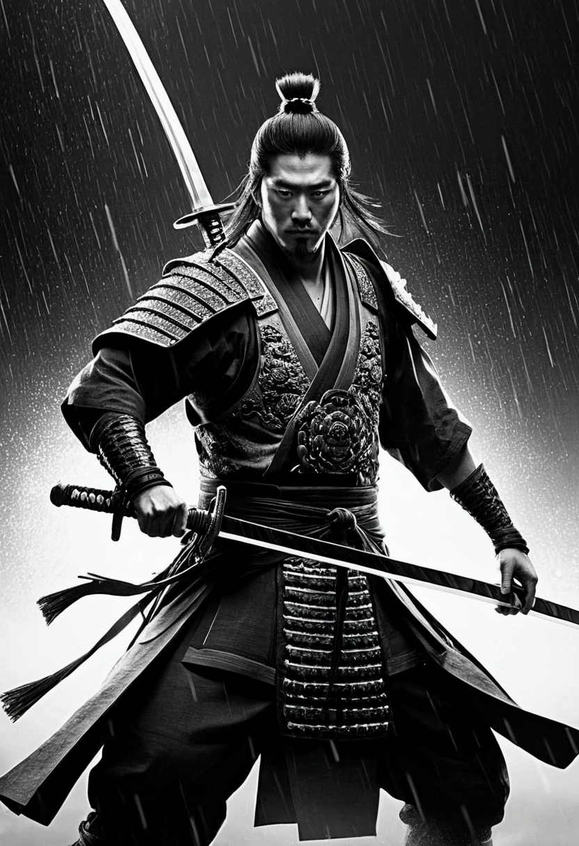((masterpiece)),(最high quality)),Vision,20 swords were hanging in the air,Sword Rain,Young Samurai,Infinite Sword System,Glow effect,Ultra-realistic,Ultra-photorealism,Chinese black and white ink style,Black and White,Decolorization,Dirt,ink,8k,Ultra-fine,high quality,OC Renderer