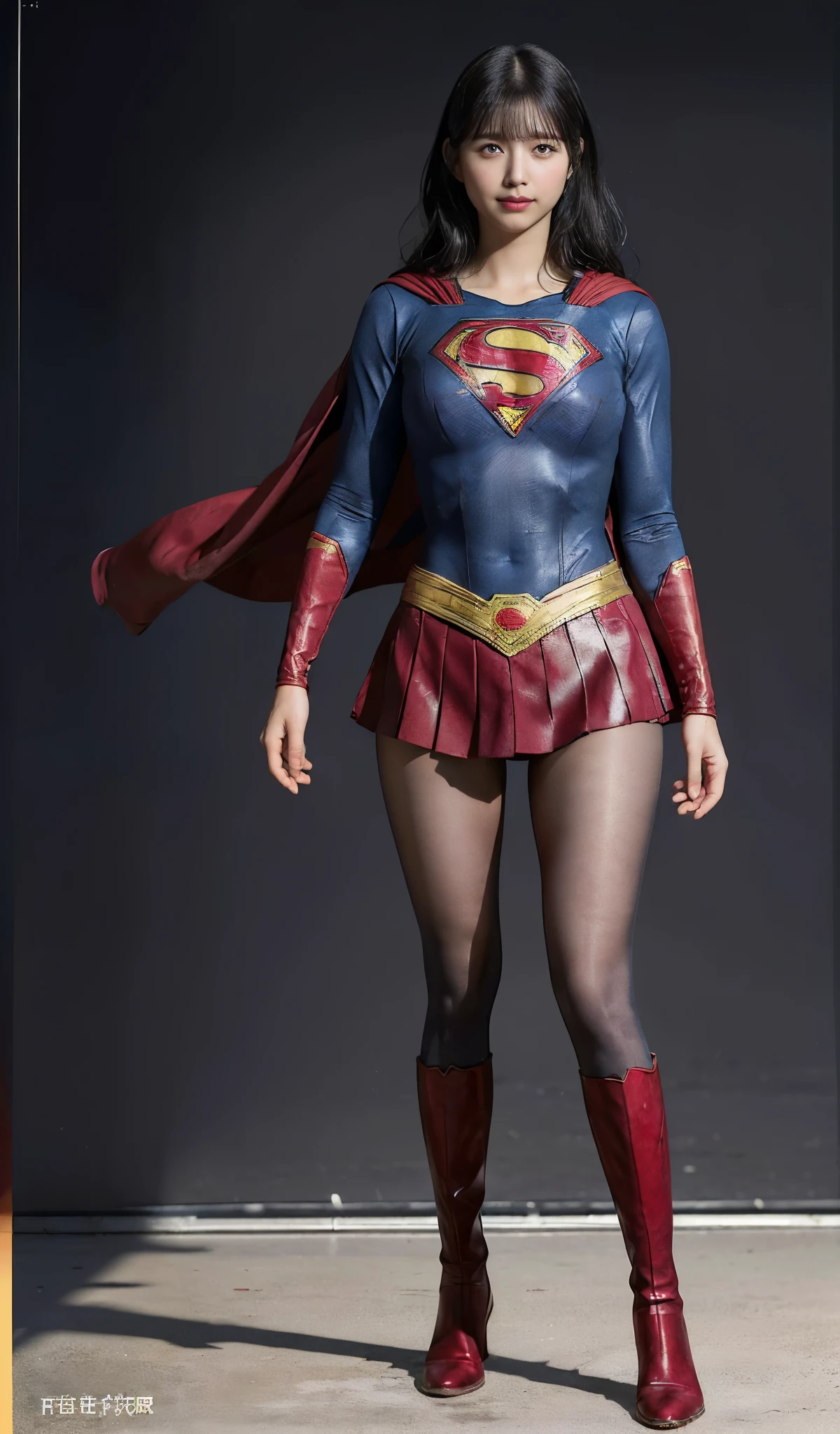 No background、(((Beautiful short haircut)))、(((Beautiful legs in black tights.)))、(((Legally express the beauty of your smile)))、((((Make the most of your original images)))、(((体にぴったりフィットするSupergirl Costume)))、(((Supergirl Costume)))、(((short and beautiful hair)))、(((suffering)))、(((Please wear black tights....、Wear red boots)))、((Best image quality、8k))、((Highest quality、8k、masterpiece:1.3))、(((Preserve background )))、Sharp focus:1.2、Beautiful woman with perfect figure:1.4、Slim Abs:1.2、Wet body:1.5、Highly detailed face and skin texture、8k