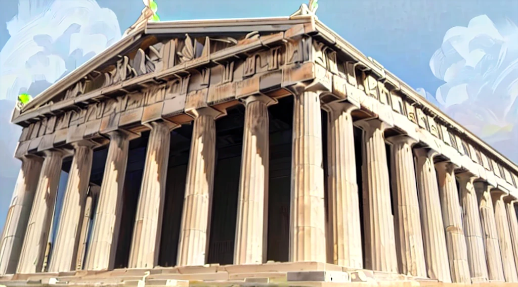 arafed view of a large building with columns and a clock on top, parthenon, greek architecture, ancient greek temple, classical greece, greek temple, ancient greek city, greek acropolis, ancient greek ruins, ancient greek temple ruins, inside ancient greek ruins, ancient greek style, architecture carved for a titan, greek temple background, ancient marble city