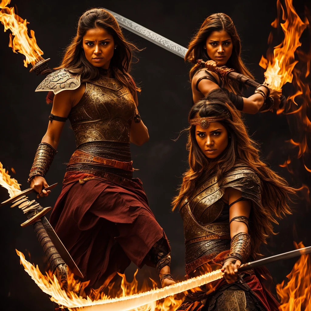 A warrior woman with a fire sword